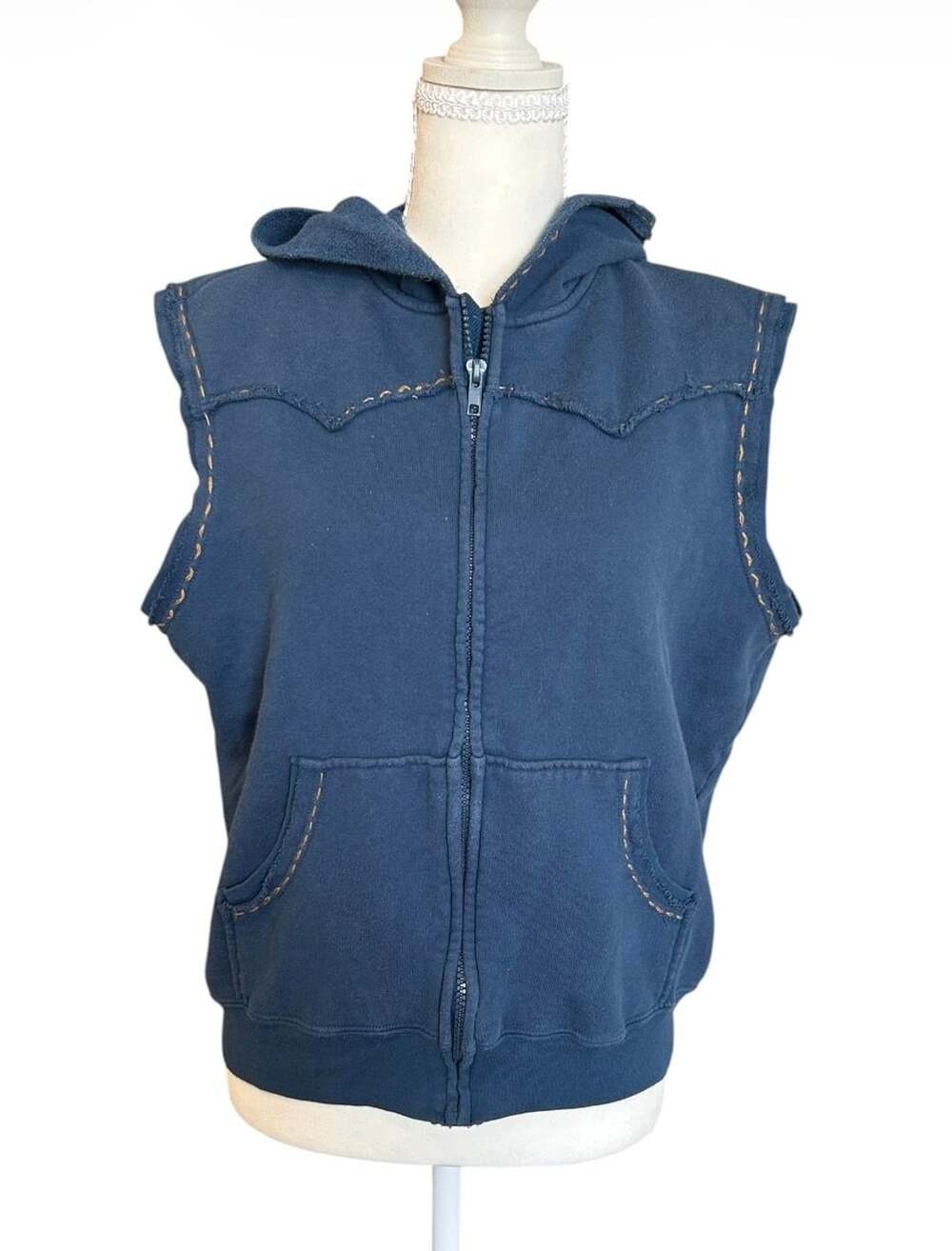 Roper Zip Up Hoodie Vest Size L Blue Paisley Embroidery Western